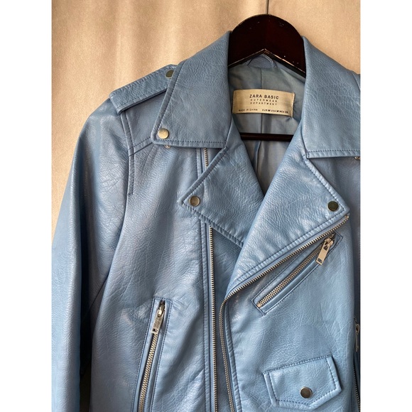 Zara Pale Blue Faux Leather Jacket - Picture 3 of 10